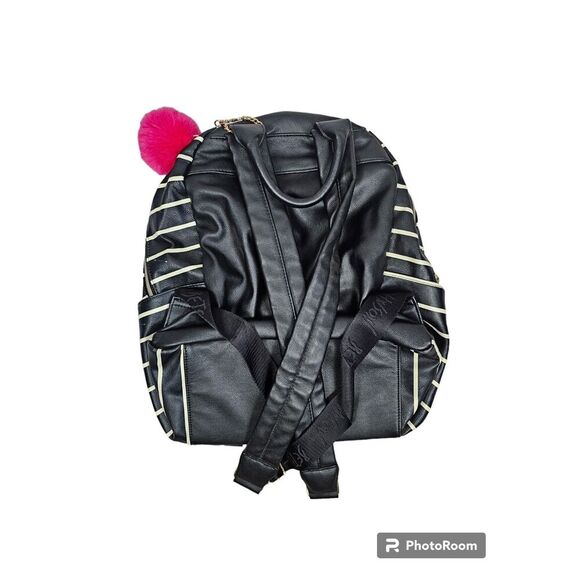 Bow Striped Faux Leather Backpack Black White Pink - Picture 4 of 12